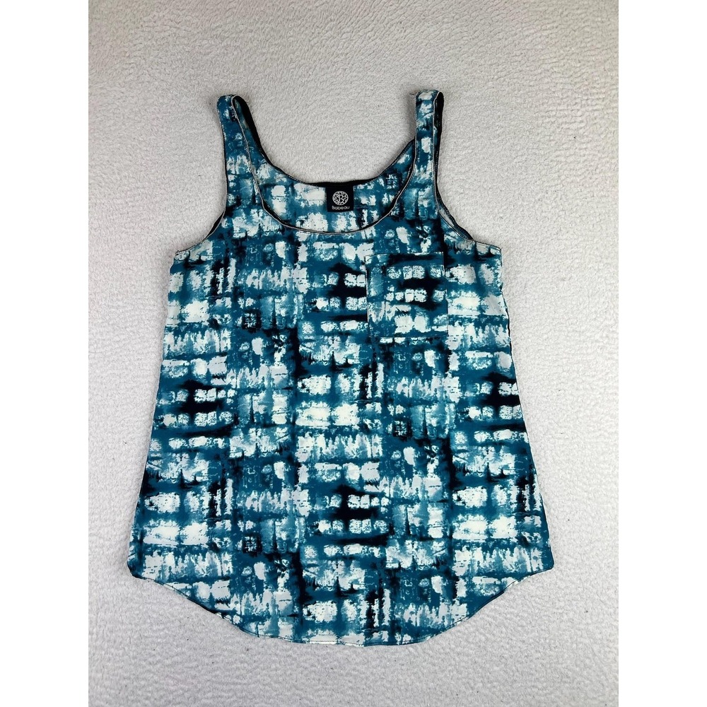 Bobeau Womens Small Blue Abstract Print Scoop Neck Tank Top Pocket 2318